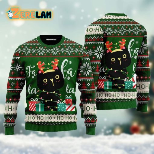 Black Cat Falalala Ugly Sweater For Cat Lover