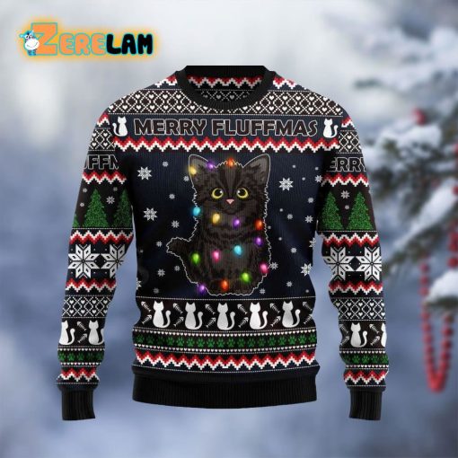 Black Cat Fluffmas Ugly Sweater