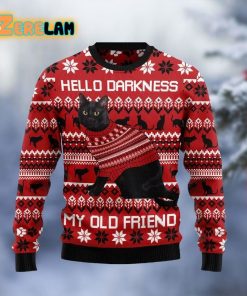 Black Cat Hello Darkness My Old Friend Ugly Sweater