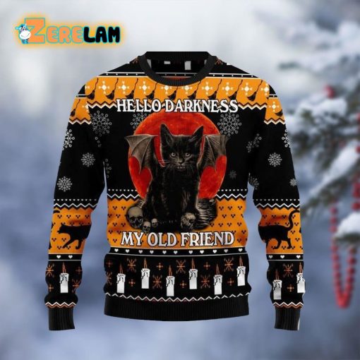 Black Cat Hello Darkness Ugly Sweater