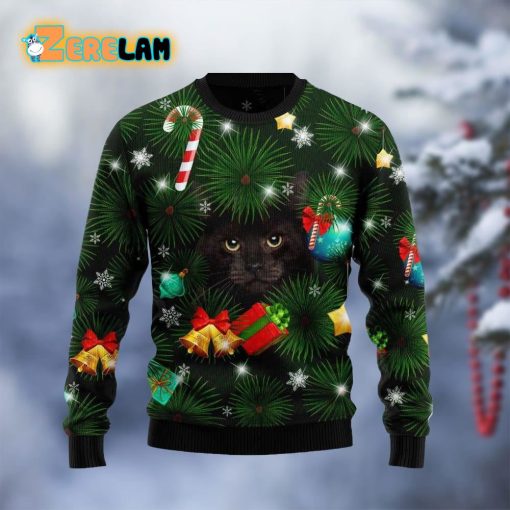 Black Cat Inside Tree Ugly Sweater