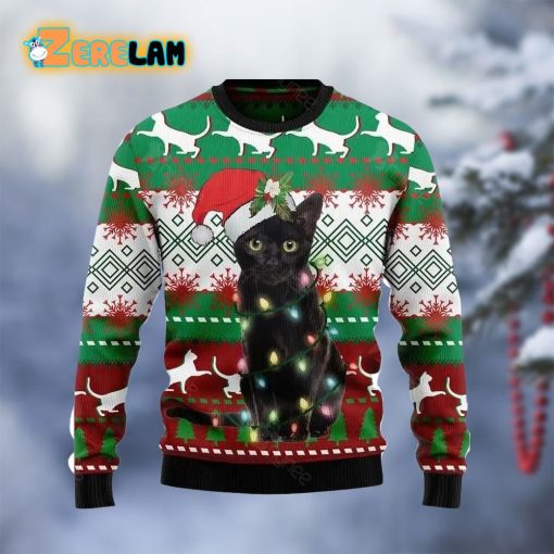 Black Cat Light Christmas Ugly Sweater