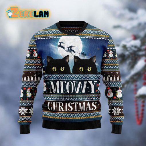 Black Cat Meowy Christmas Ugly Sweater