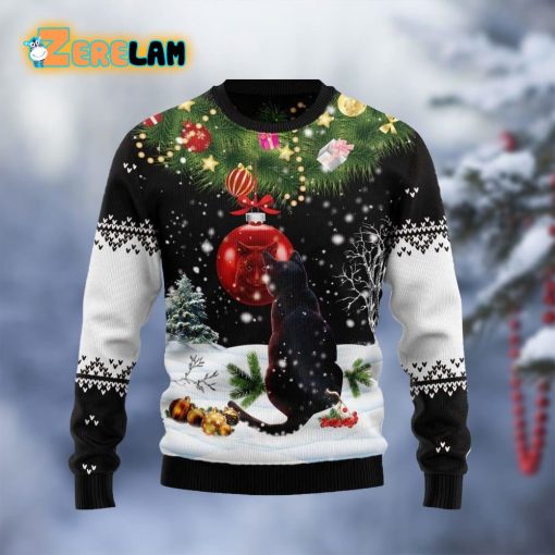 Black Cat Mirror Christmas Ugly Sweater