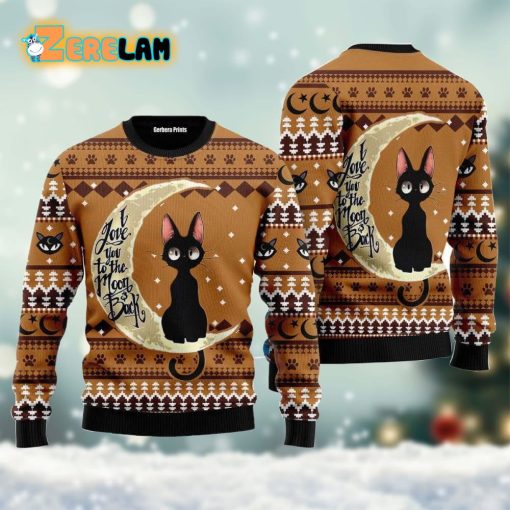 Black Cat Moon And Back Christmas Ugly Sweater