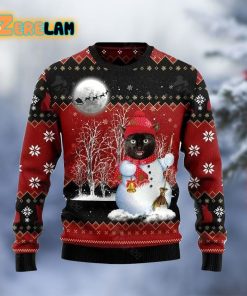 Black Cat Snowman Ugly Sweater