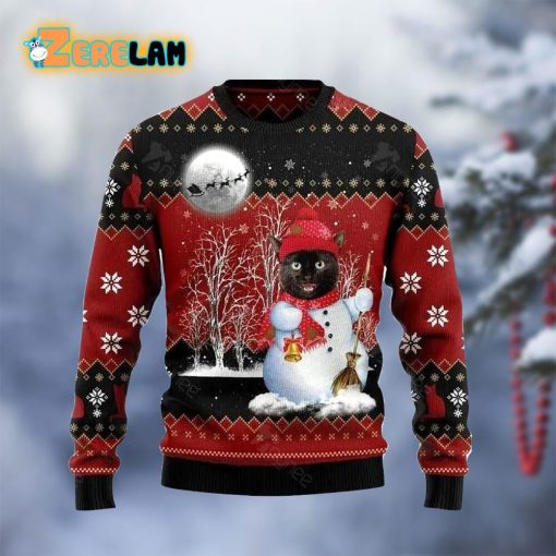 Black Cat Snowman Ugly Sweater