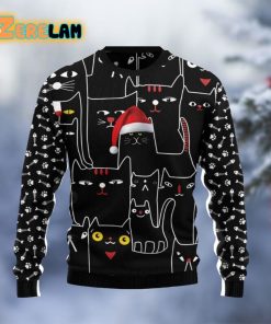 Black Cat With Noel Hat Ugly Sweater