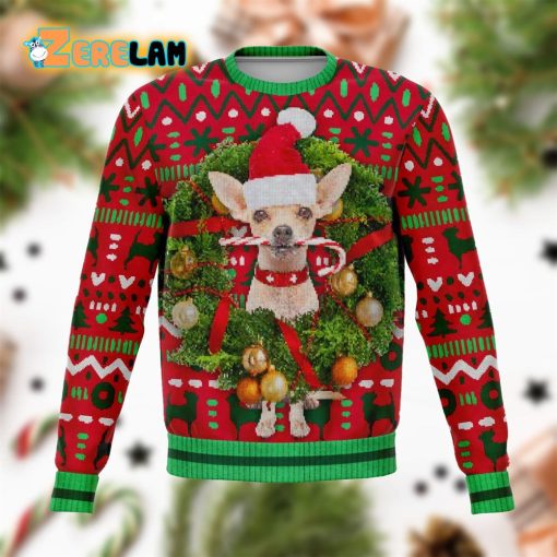 Chihuahua With Wreath Christmas Ugly Sweater