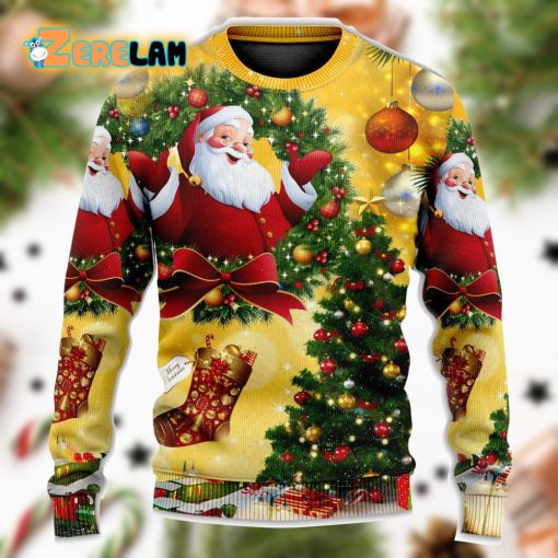 Christmas Tree Yellow Santa Claus Ugly Sweater