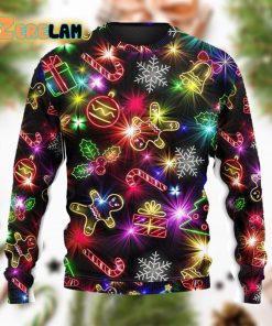 Christmas With Tree And Gift Cookies Gingerbread Man Neon Ugly Sweater