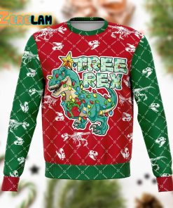 Dinosaur T-rex Christmas Green Red Ugly Sweater