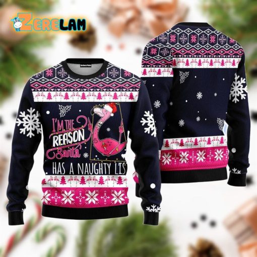 Flamingo I Am The Reason Santa Has A Naughty Christmas Unisex Ugly Sweater