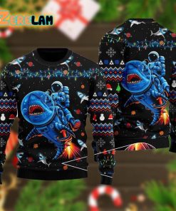 Funny Astronauts Ride A Shark In Space Ugly Sweater