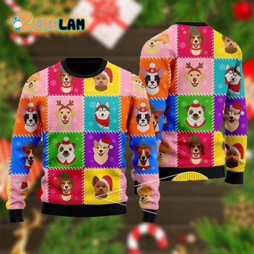 Funny Dog Colorful Face Ugly Sweater