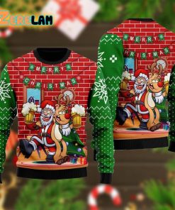 Funny Santa Drink Beer With Reindeer Ugly Sweater
