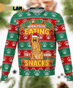 German Shepherd They Know When You Have Snacks Ugly Sweater