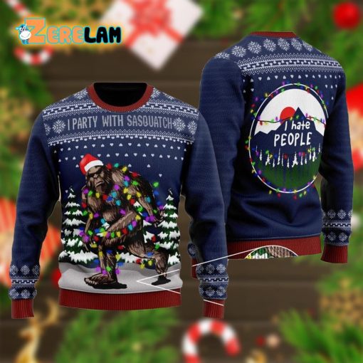 I Party With Sasquatch Camping Christmas Ugly Sweater