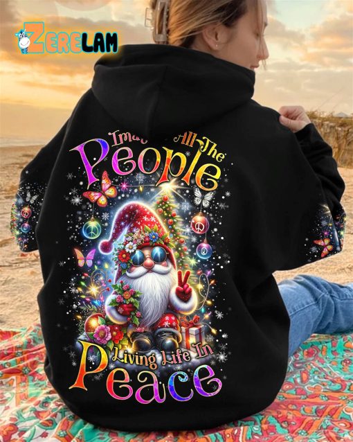 Imagine All The People Living Life In Peace Gnome Christmas Hoodie