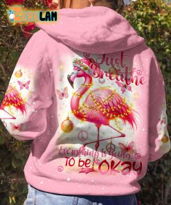 Just Breathe Everything Is Going To Be Okay Christmas Flamingo Hoodie
