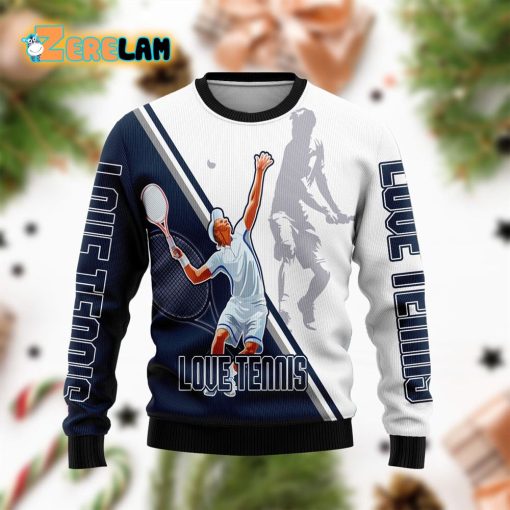 Love Tennis Christmas Funny Blue And White Ugly Sweater