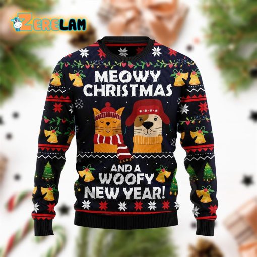 Meowy Christmas And A Woofy New Year Funny Ugly Sweater