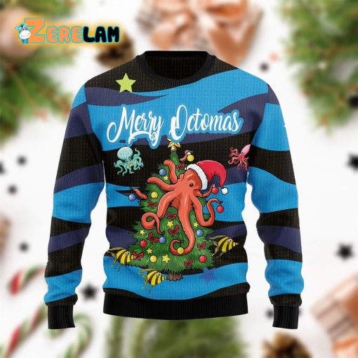 Merry Octomas Christmas Funny Black Blue Ugly Sweater