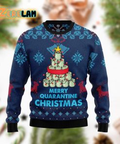 Merry Quarantine Christmas Funny Dark Blue Ugly Sweater