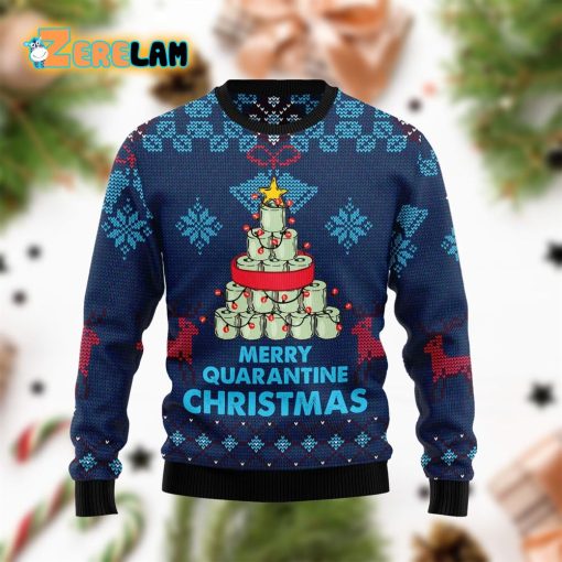 Merry Quarantine Christmas Funny Dark Blue Ugly Sweater