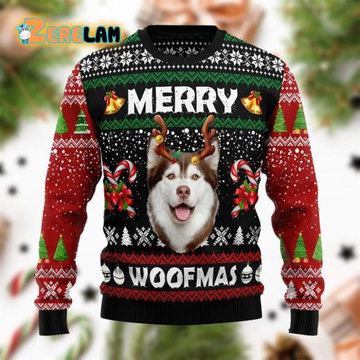 Merry Woofmas Husky Christmas Funny Ugly Sweater