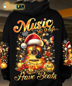 Music Is Life That’s Why Our Hearts Have Beats Guitar Christmas Hoodie