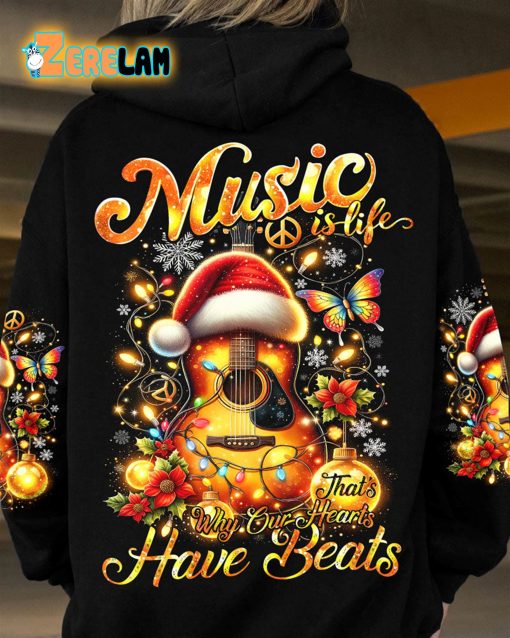 Music Is Life That’s Why Our Hearts Have Beats Guitar Christmas Hoodie