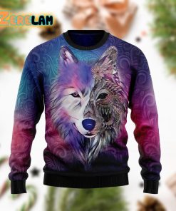 Native Wolf Christmas Pattern Funny Pink Purple Ugly Sweater