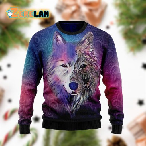 Native Wolf Christmas Pattern Funny Pink Purple Ugly Sweater