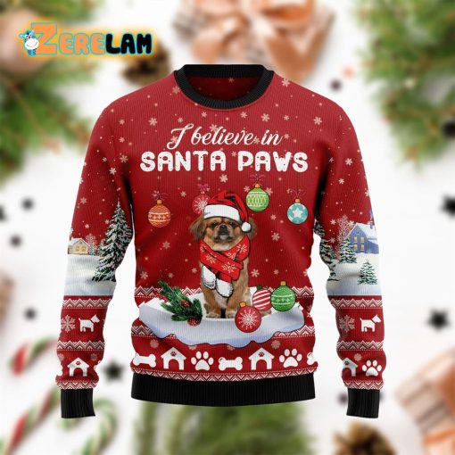 Pekingese I Believe In Santa Paws Funny Ugly Sweater