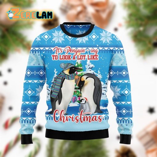 Penguin Family Christmas Blue Funny Ugly Sweater