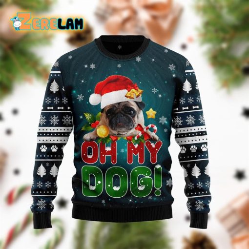 Pug Oh My Dog Green Funny Ugly Sweater