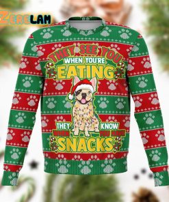 Pug They Know When You Have Snacks Christmas Ugly Sweater