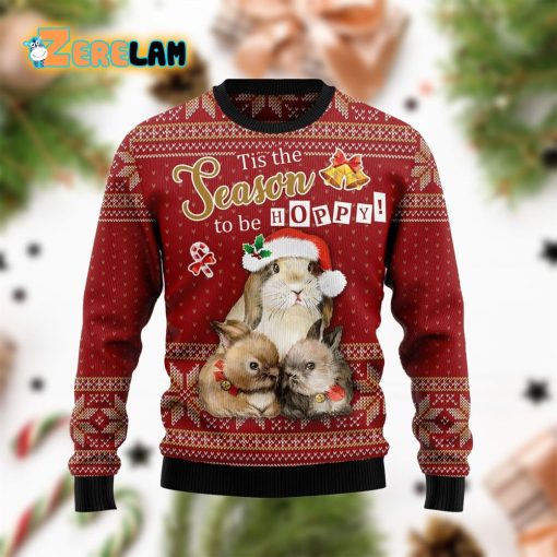 Rabbit Tis The Season To Be Hoppy Christmas Funny Ugly Sweater