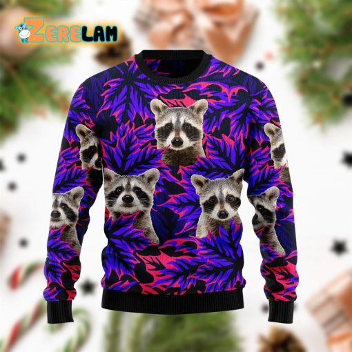 Raccoon Leaves Purple Christmas Funny Ugly Sweater