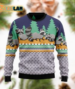 Raccoon With Pine Tree Christmas Funny Ugly Sweater