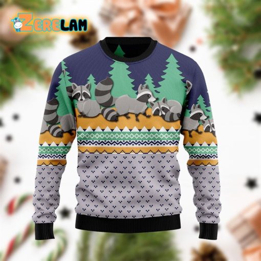 Raccoon With Pine Tree Christmas Funny Ugly Sweater