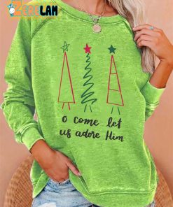 Retro Christmas Tree O Come Let Us Adore Him Print Sweatshirt