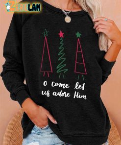 Retro Christmas Tree O Come Let Us Adore Him Print Sweatshirt 2