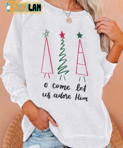 Retro Christmas Tree O Come Let Us Adore Him Print Sweatshirt 3
