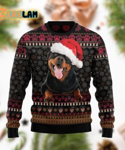 Rottweiler Wears A Christmas Hat Funny Ugly Sweater