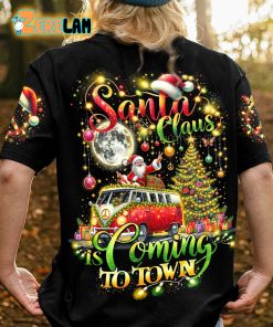 Santa Claus Is Coming To Town Christmas Black T-shirt