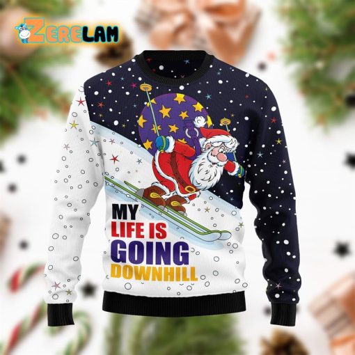 Santa Claus Ski My Life Is Going Down Hill Funny Ugly Sweater