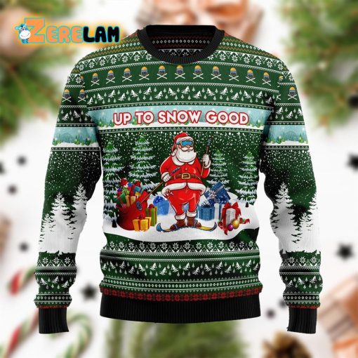 Santa Clause Skiing Up To Snow Good Funny Green Ugly Sweater