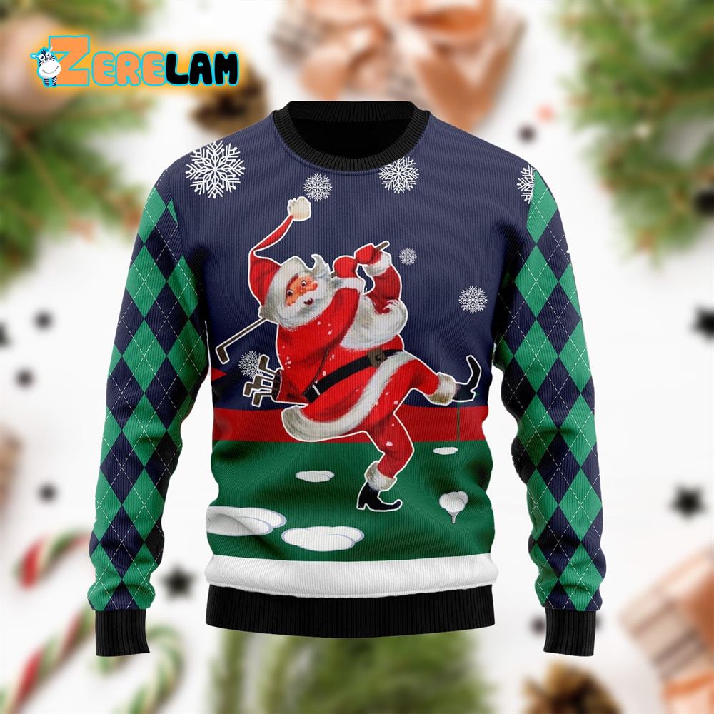 Santa Golfer Funny Blue Ugly Sweater - Zerelam